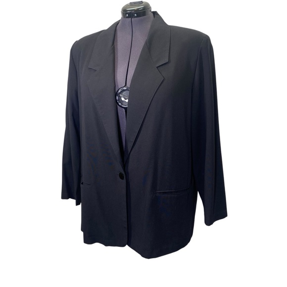 ALFRED DUNNER vintage womens plus size 20W Solid Black one button classic Blazer - Picture 1 of 8